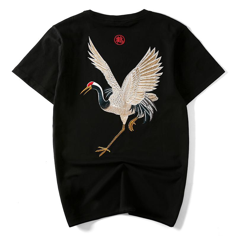 Embroidered Crane Sukajan T-shirt MugenSoul Streetwear Brands Streetwear Clothing  Techwear