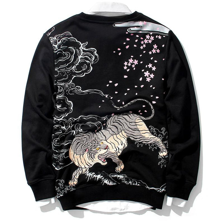 Fearless Tiger Embroidery Sweatshirt MugenSoul Streetwear Brands Streetwear Clothing  Techwear