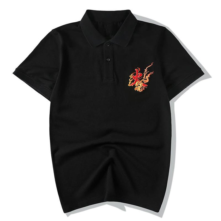 Fire Phoenix Embroidery Polo Shirt MugenSoul Streetwear Brands Streetwear Clothing  Techwear