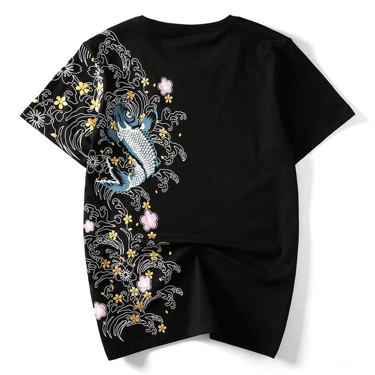 Floral Koi Carp Sukajan T-shirt MugenSoul Streetwear Brands Streetwear Clothing  Techwear