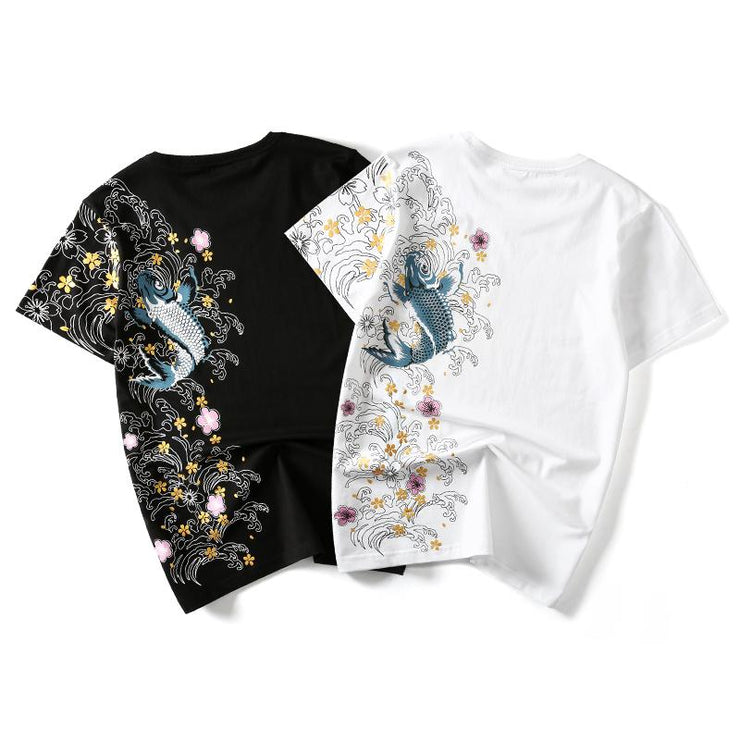Floral Koi Carp Sukajan T-shirt MugenSoul Streetwear Brands Streetwear Clothing  Techwear