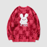 Check Rabbit Pattern Sweater