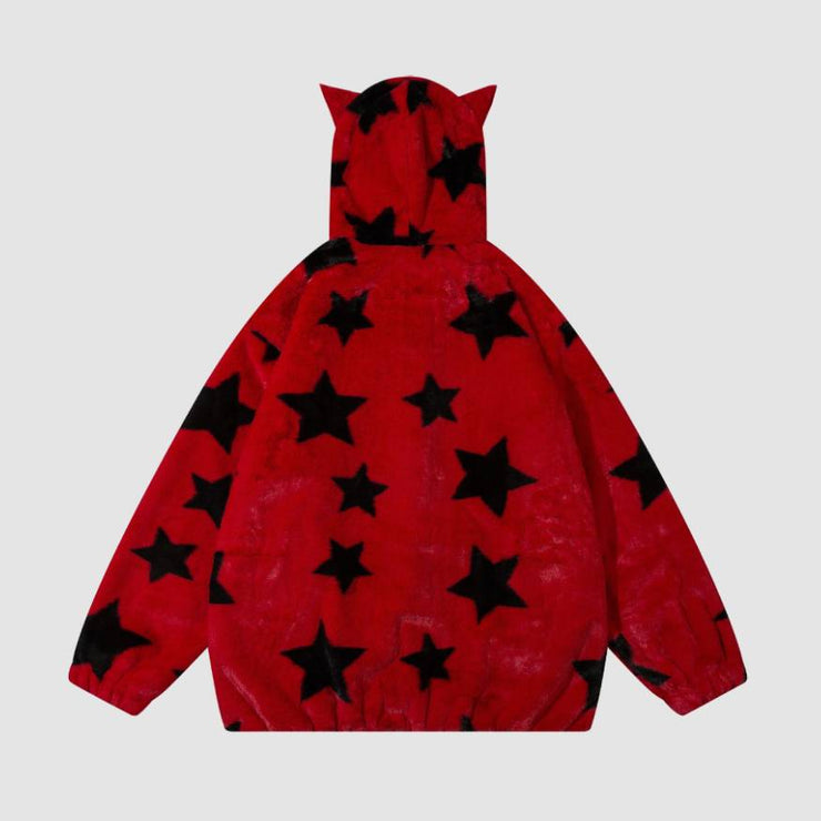 Cute Star Pattern Hooded Fleece Coat
