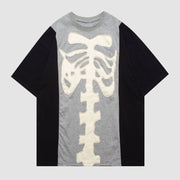 Color Contrast Skeleton Patchwork T-Shirt