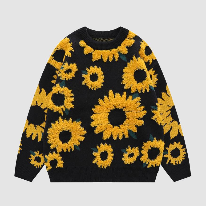 Sunflower Pattern Embroidery Knit Sweater