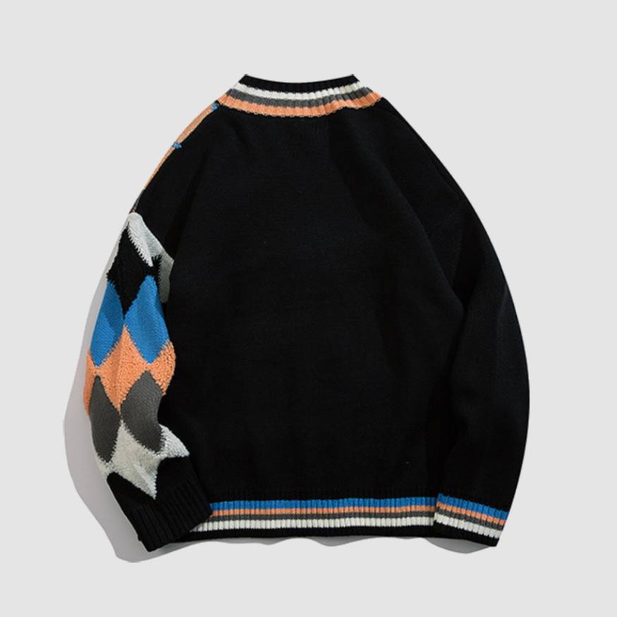 Colorful Argyle Pattern Cardigan Sweater