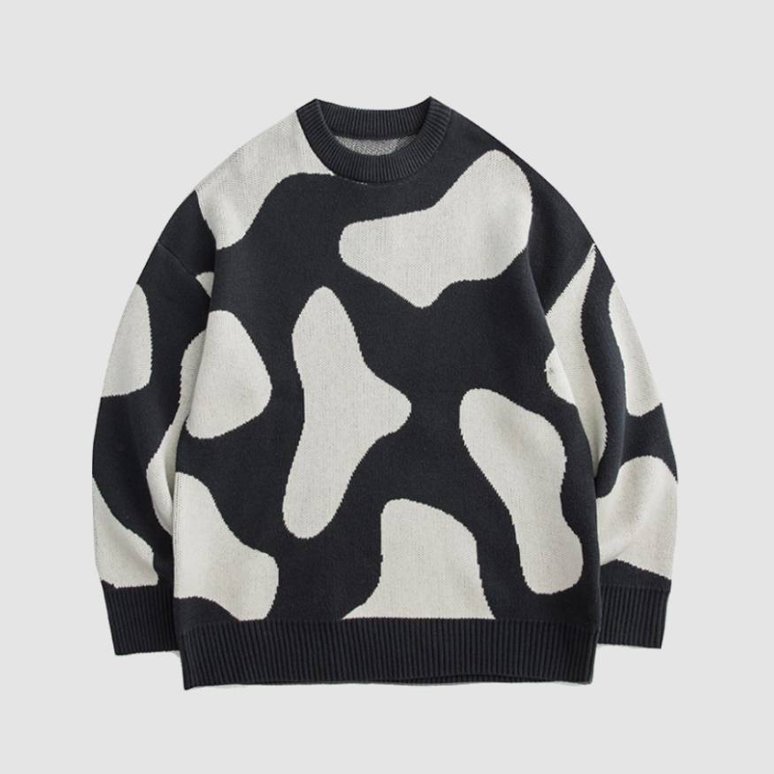 Cow Pattern Color Block Sweater