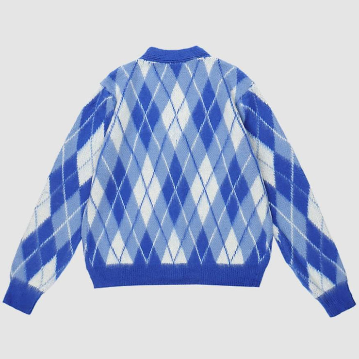 Argyle Pattern Cardigan Sweater