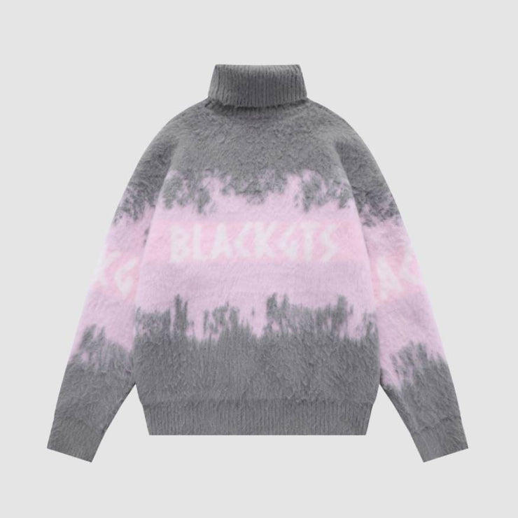 Color Block Letters Print Turtleneck Sweater
