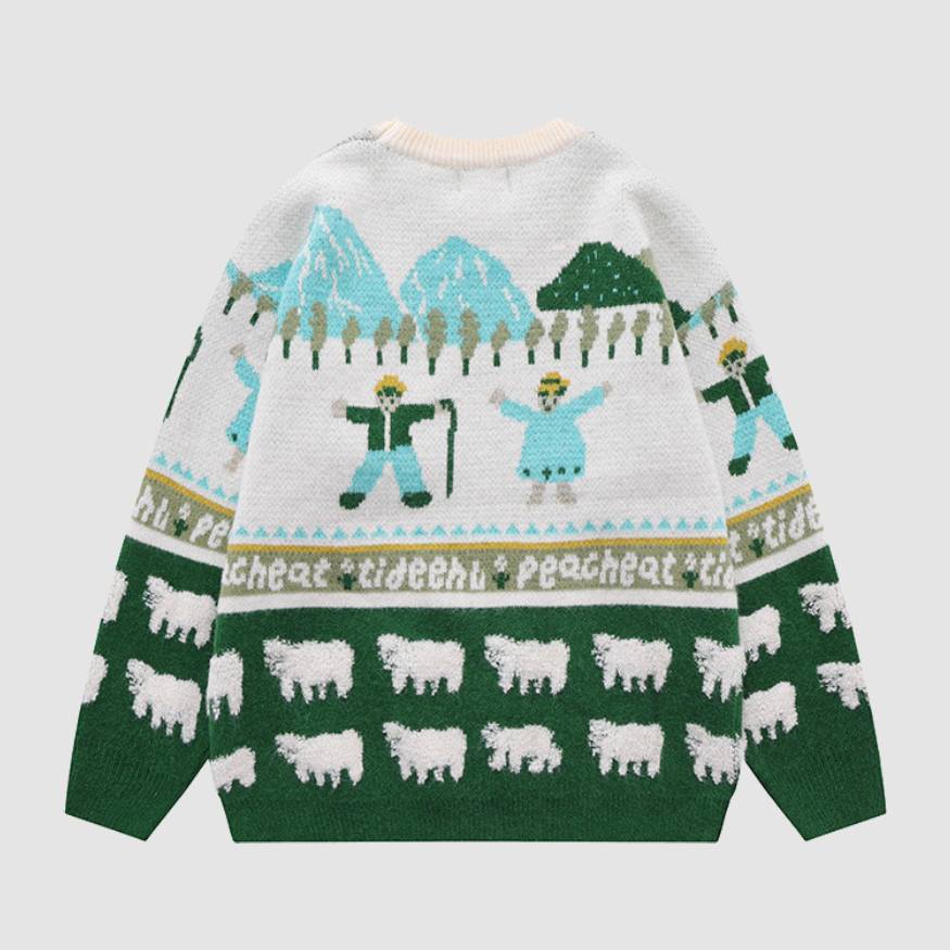 Vintage Snow Mountain Sheep Pattern Sweater