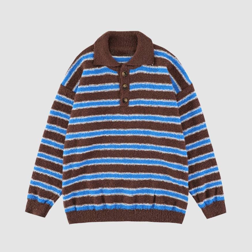 Vintage Collared Striped Pattern Sweater