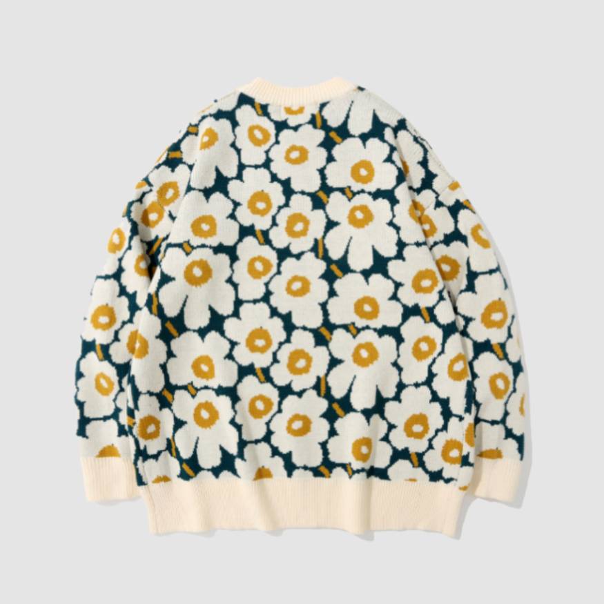 Full Flowers Print Knit Sweater