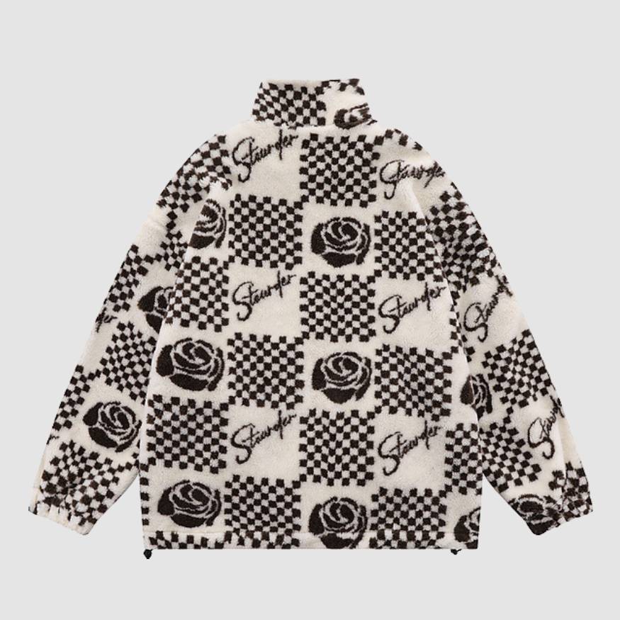 Rose Checkerboard Pattern Coat