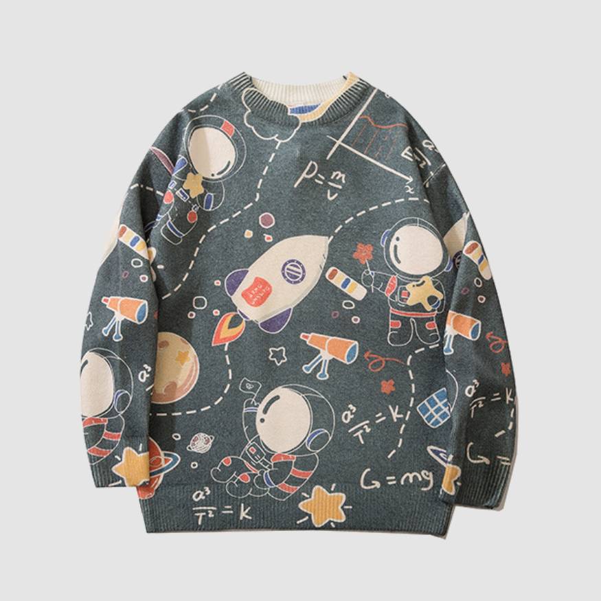 Rocket And Astronaut Pattern Sweater