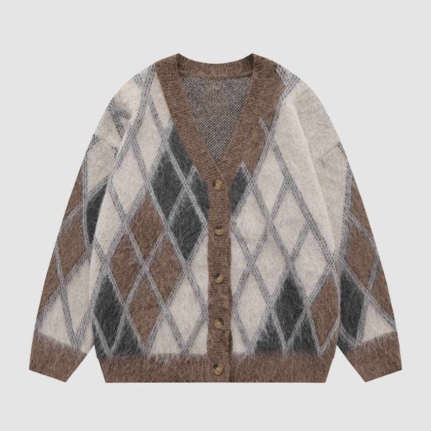 Vintage Argyle Pattern Cardigan Sweater