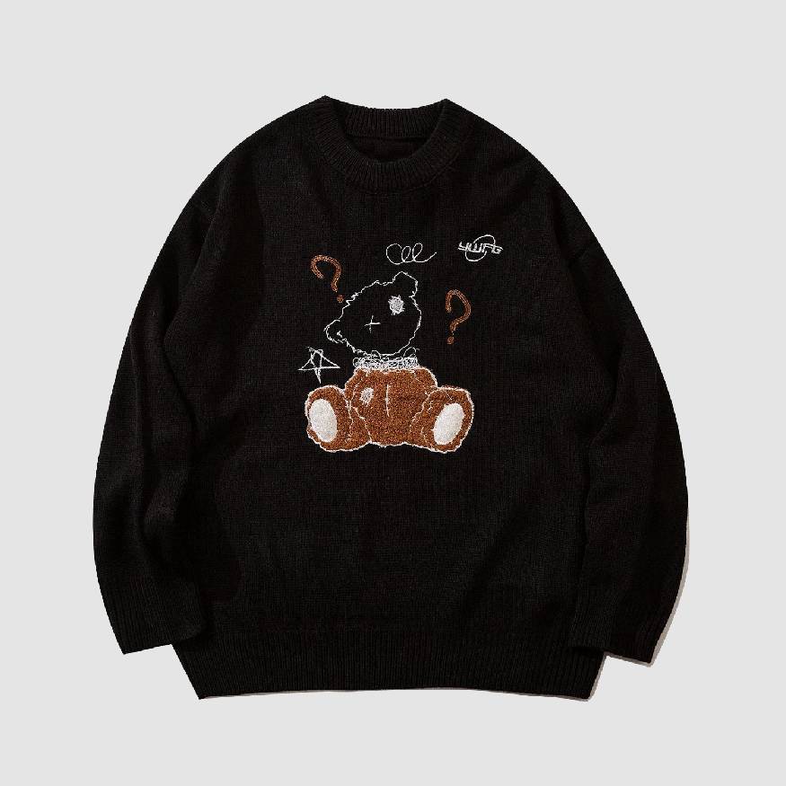 Question Bear Embroidered Sweater