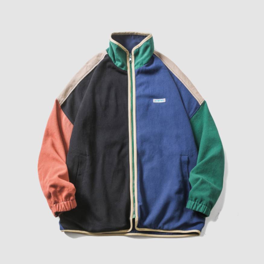 Vintage Color Block Zipper Jacket