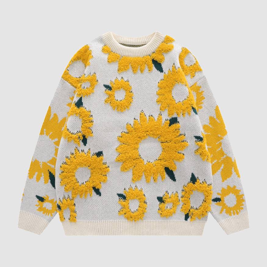 Sunflower Pattern Embroidery Knit Sweater
