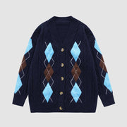 College Style Argyle Pattern Cardigan Sweater