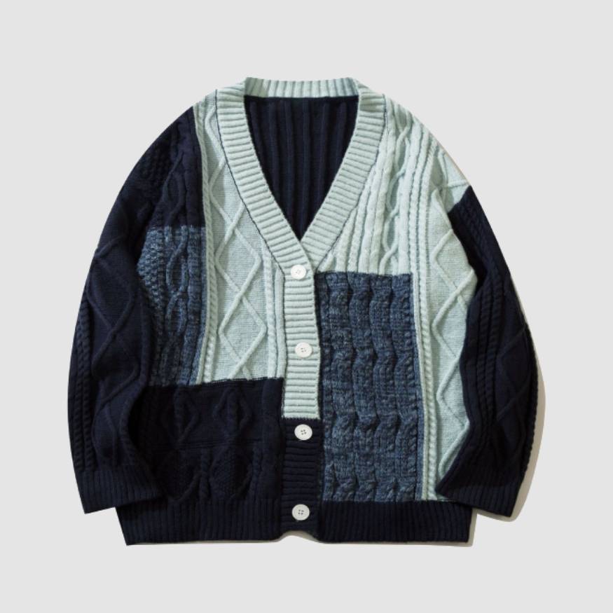 Color Contrast Stitching Cardigan Sweater