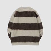 String Decor Striped Pattern Fuzzy Sweater