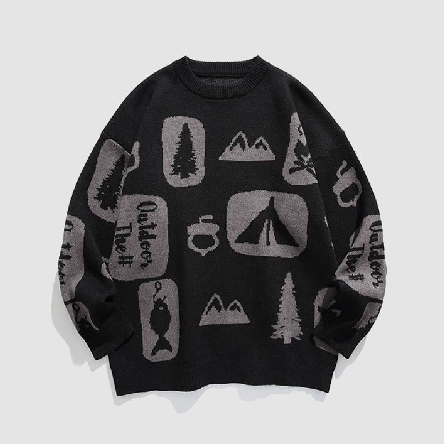 Camping Theme Print Knit Sweater