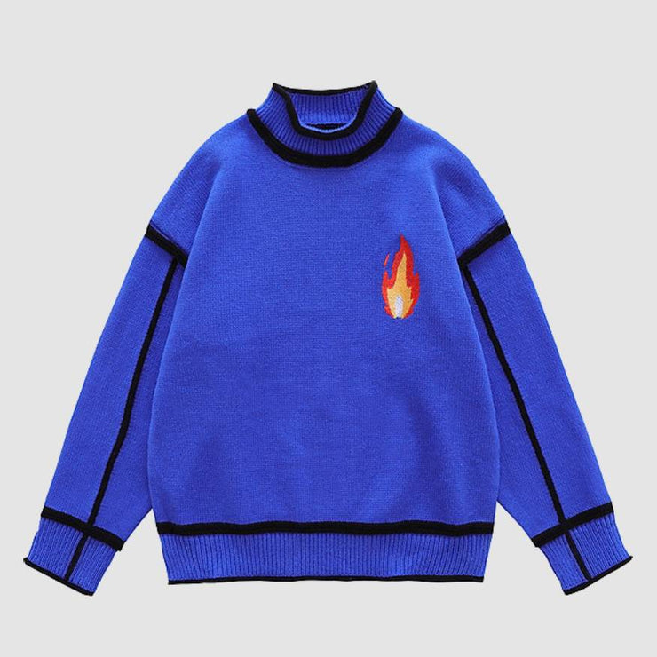 Flame Embroidered Turtleneck Sweater