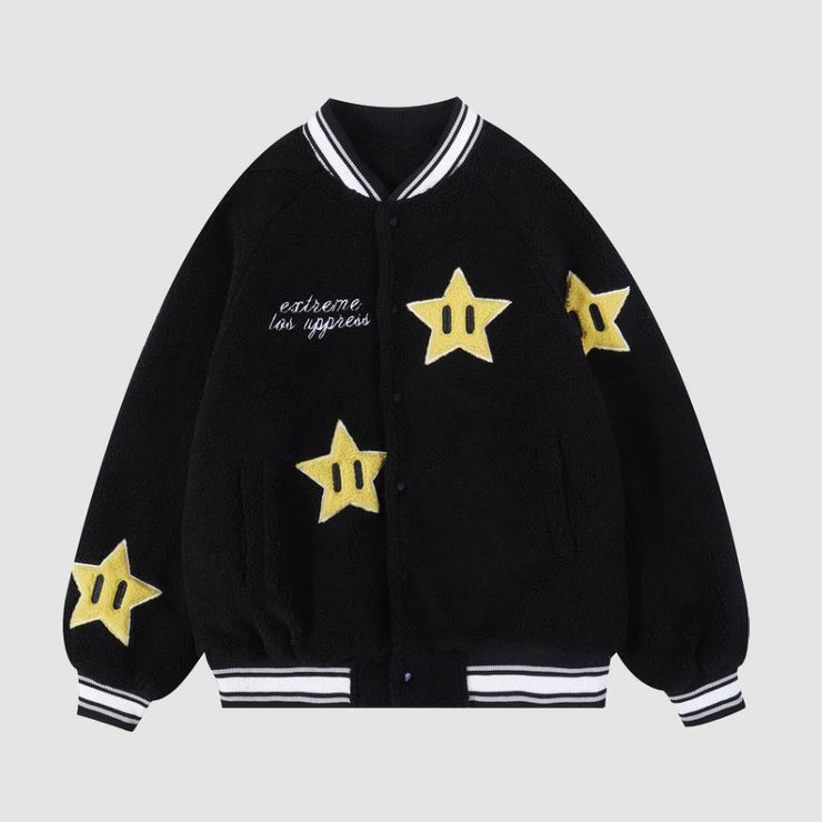 Cute Star Pattern Fleece Varsity Jacket