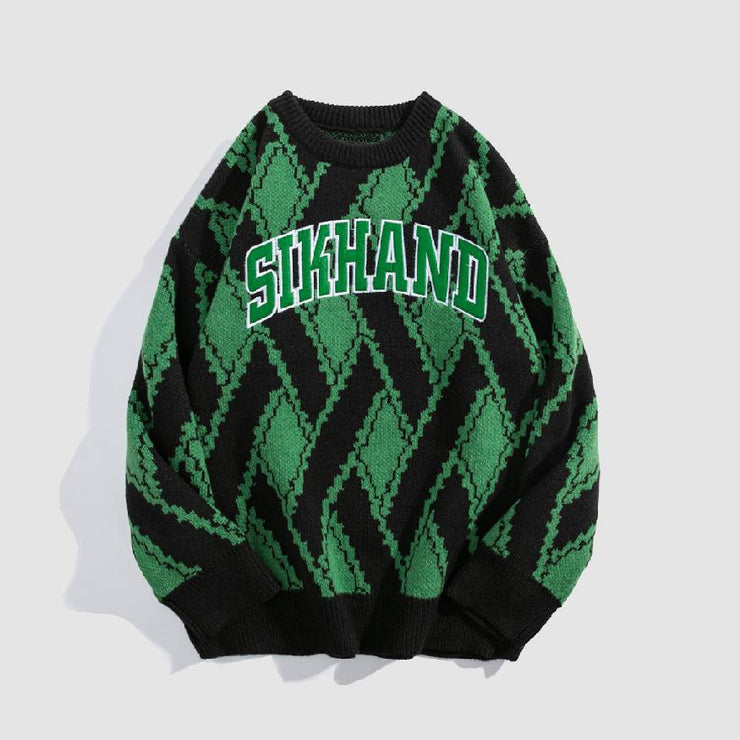 Letters Embroidery Woven Print Sweater