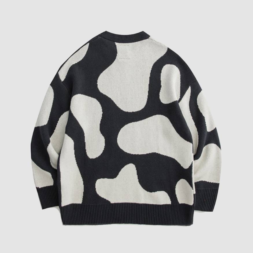 Cow Pattern Color Block Sweater