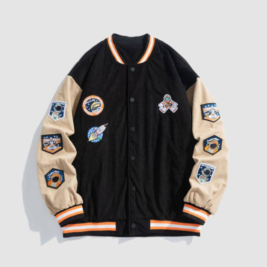 Astronaut Pattern Corduroy Varsity Jacket