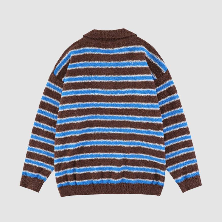 Vintage Collared Striped Pattern Sweater