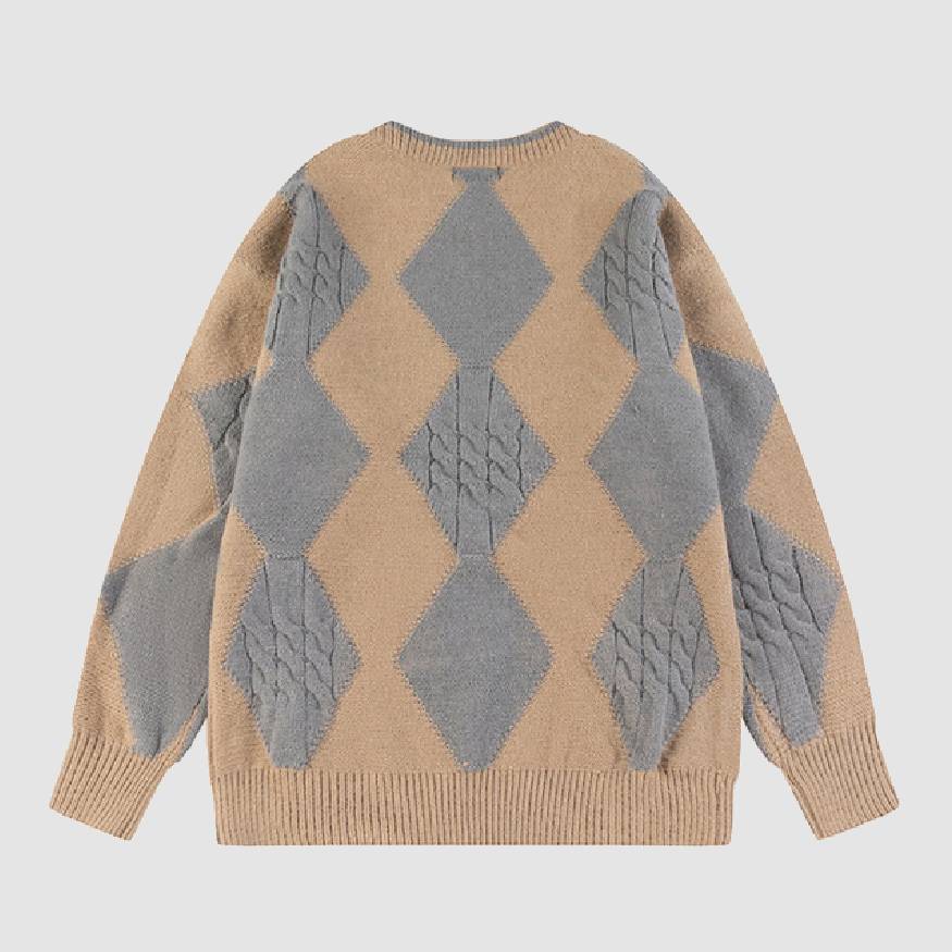 Cable-Knit Argyle Pattern Sweater