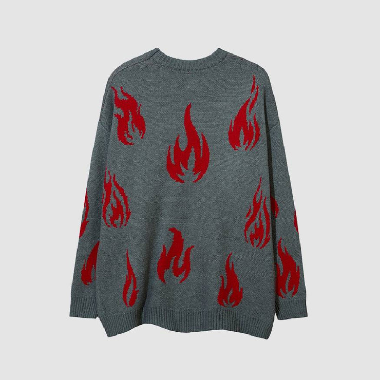 Necklace Decor Flame Print Sweater