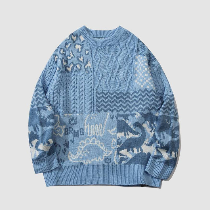 Dinosaur Pattern Stitching Sweater