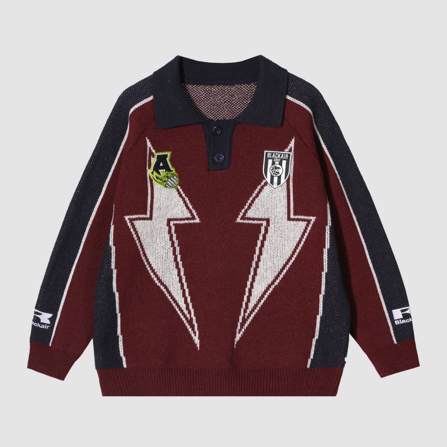 Lightning Pattern Collared Sweater
