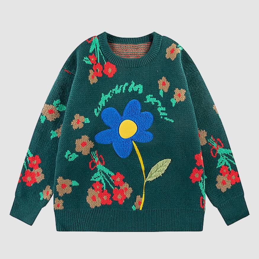Bouquet Pattern Knit Sweater