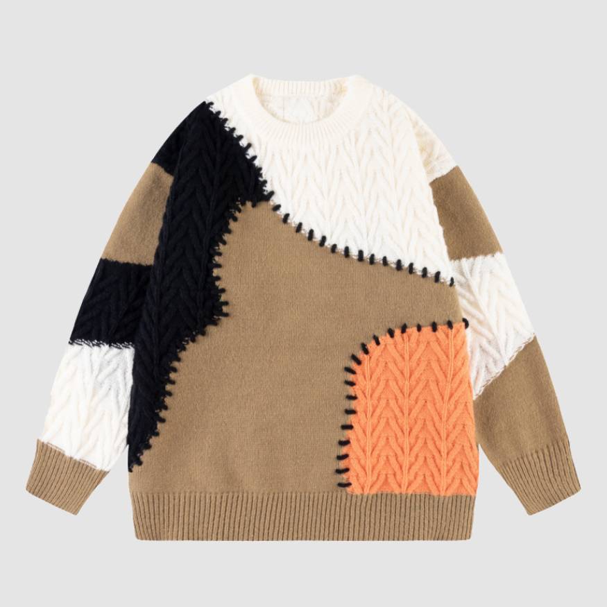 Color Block Stitching Mixed Knit Sweater