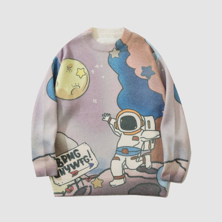 Star And Astronaut Pattern Knit Sweater