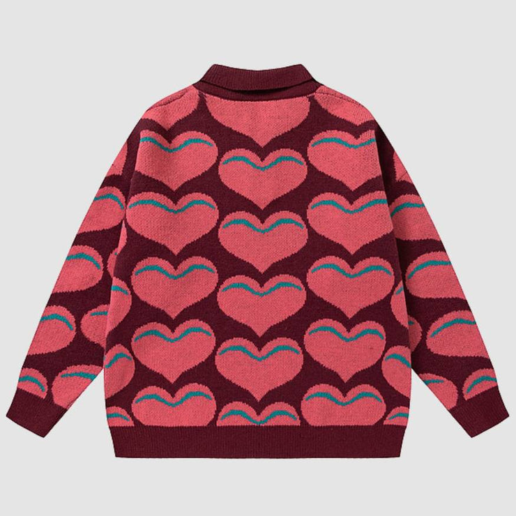 Sweet Heart Pattern Collared Sweater