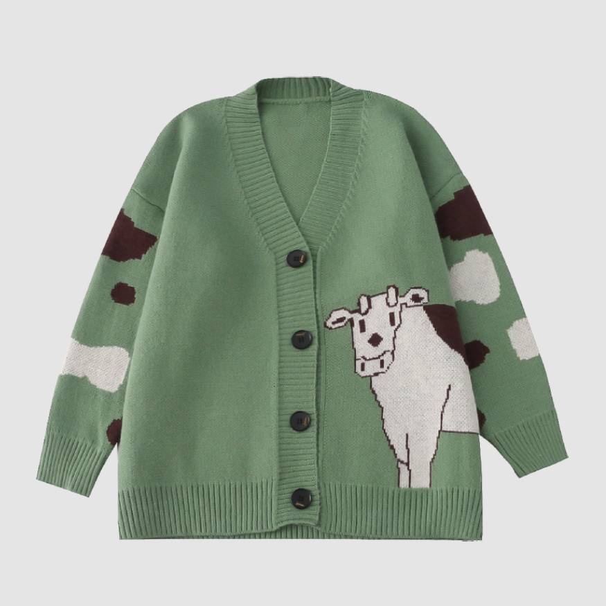 Cute Cow Pattern Cardigan Sweater