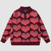 Sweet Heart Pattern Collared Sweater