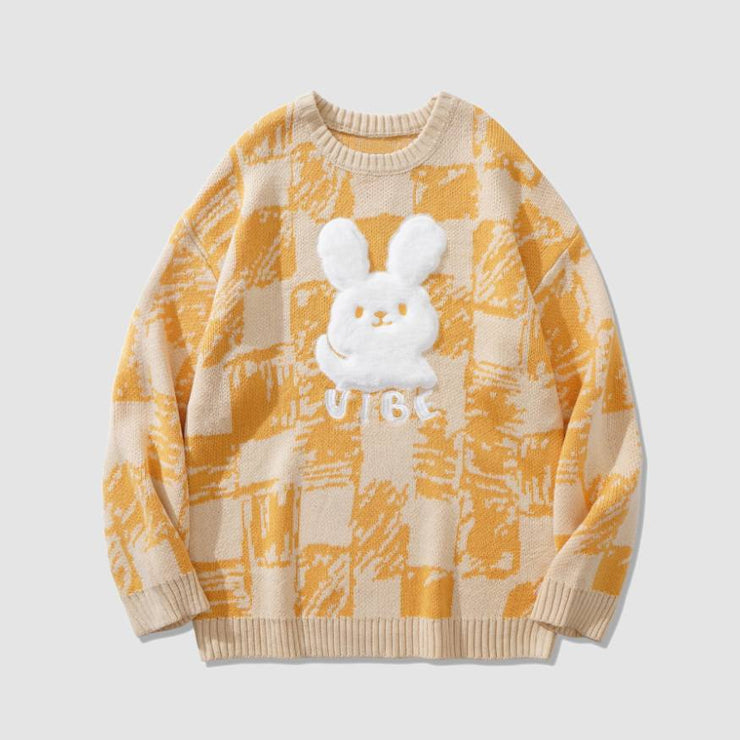 Check Rabbit Pattern Sweater