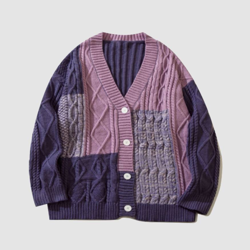 Vintage Color Contrast Stitching Cardigan Sweater