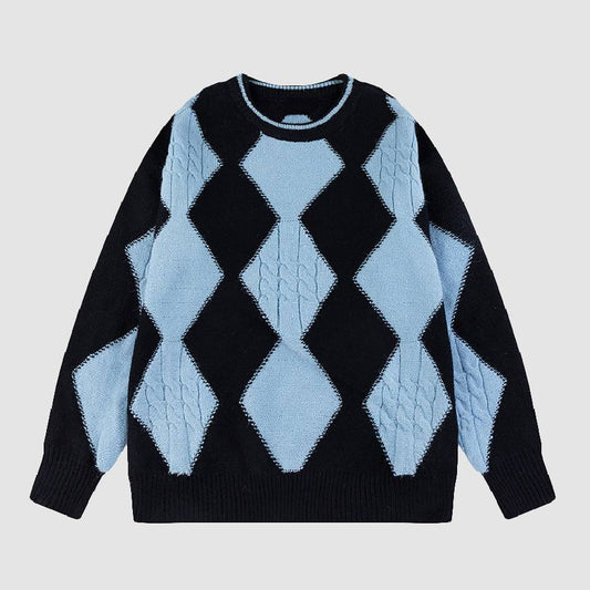 Cable-Knit Argyle Pattern Sweater
