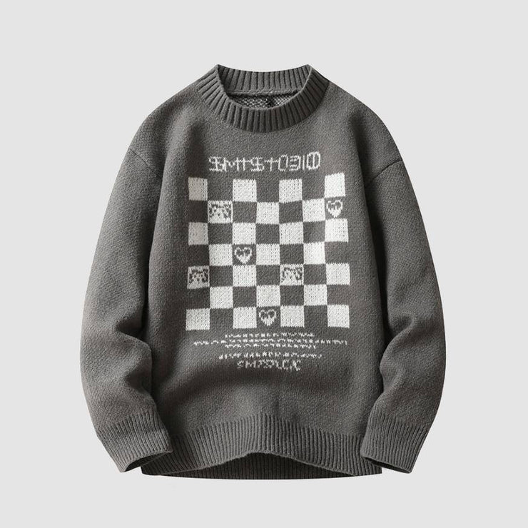 Heart Checkerboard Pattern Sweater