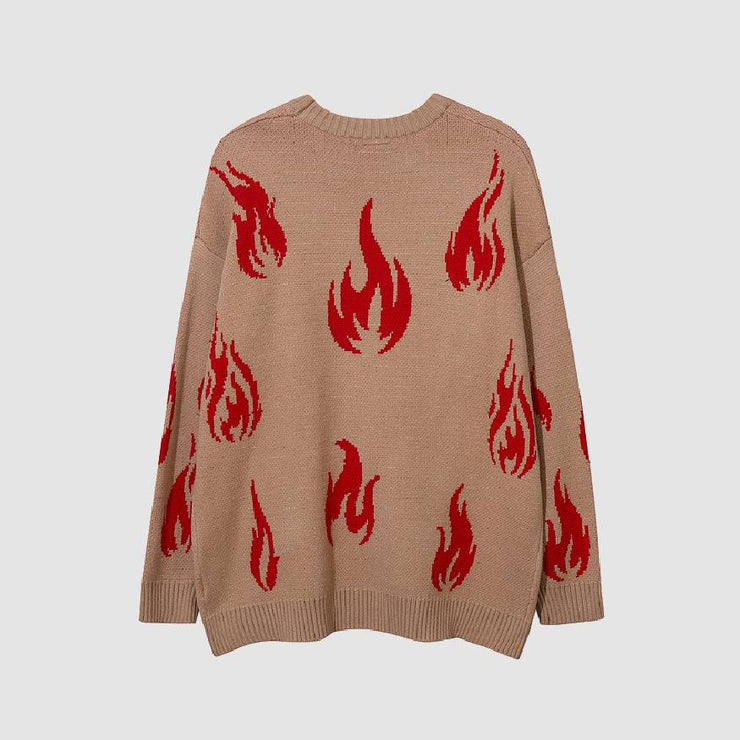 Necklace Decor Flame Print Sweater