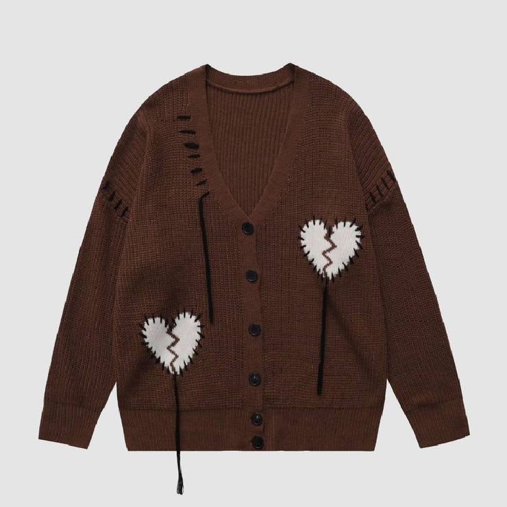 Tassel Heart Pattern Cardigan Sweater