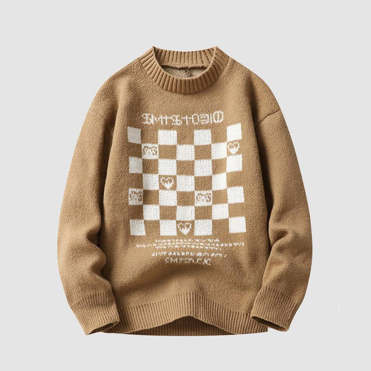 Heart Checkerboard Pattern Sweater