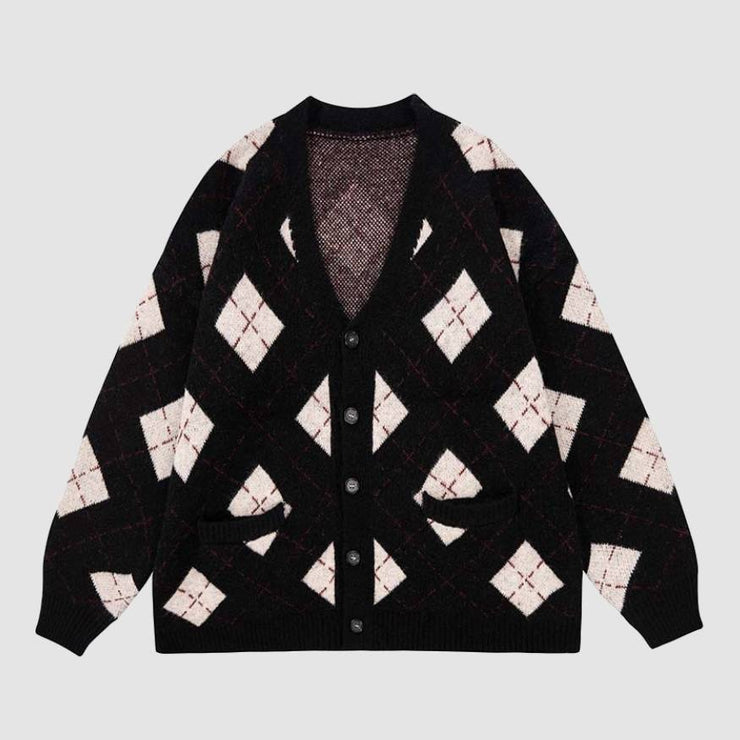 Classic Argyle Pattern Cardigan Sweater